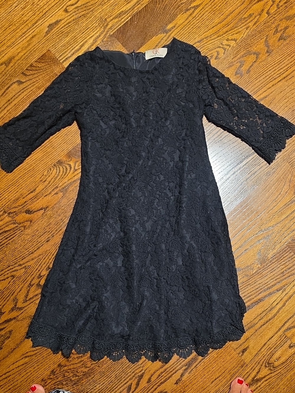 Grace Karen Black Lace Long Sleeve Shift Dress